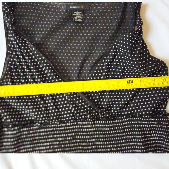 BCBGMaxAzria Black Polka Dot Dress – Mesh Sleeveless Midi M – Lined, Flowy - Picture 6 of 7